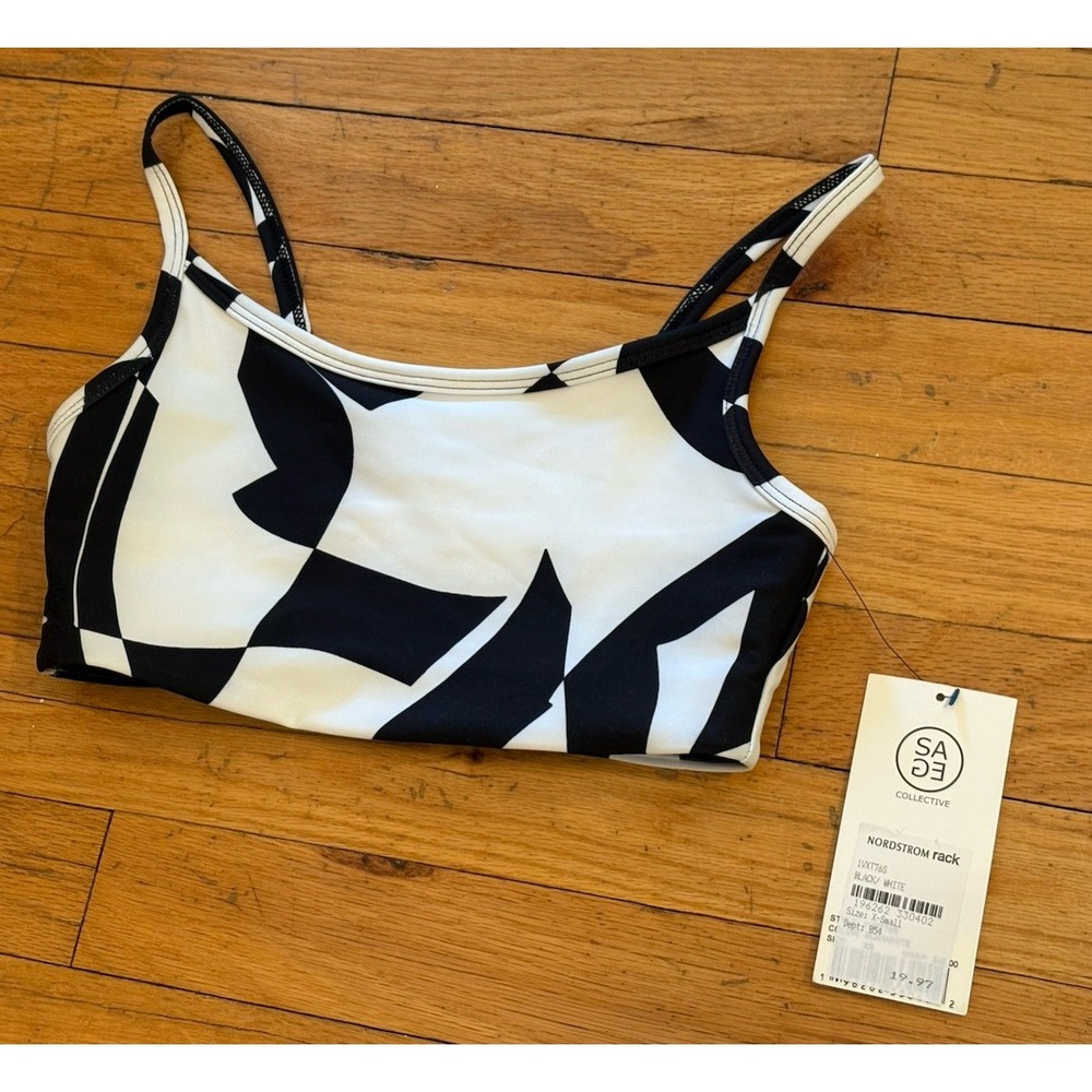 SAGE Collective Keyhole‎ Back Longline Sports Bra Black And White Print | XSmall